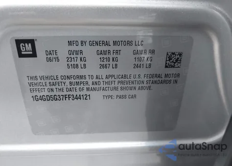 2015 Buick Lacrosse Premium I z USA, uszkodzony, nr VIN 1G4GD5G37FF344121